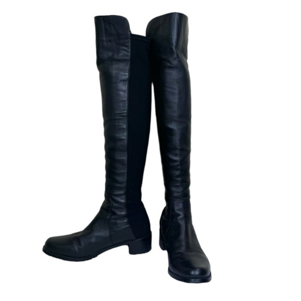 STUART WEITZMAN 5050 Leather OverThe Knee Boots Stretch Tall Block Heel Minimal - Picture 2 of 16